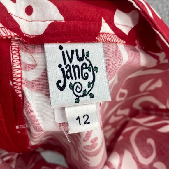 Ivy Jane Skirt 12 Red White Leaf Floral Pleated Hem A Line Everyday Casual Boho - Picture 5 of 9